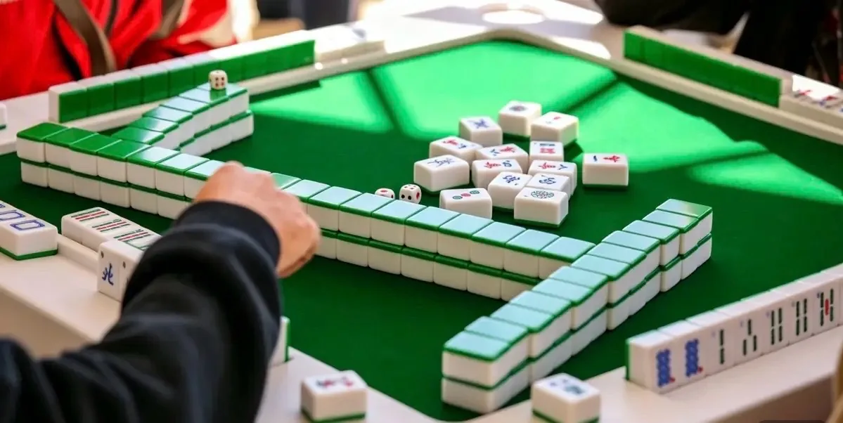 A mahjong table set for four players